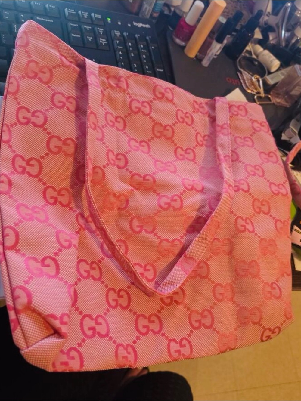 Gucci Pink GG Jacquard Tote Bag